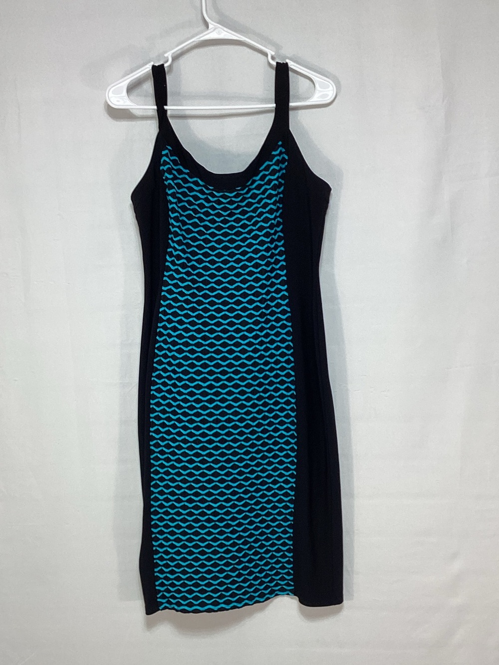 R&M Richards Size 14 Black Dress with Teal Wave Panel